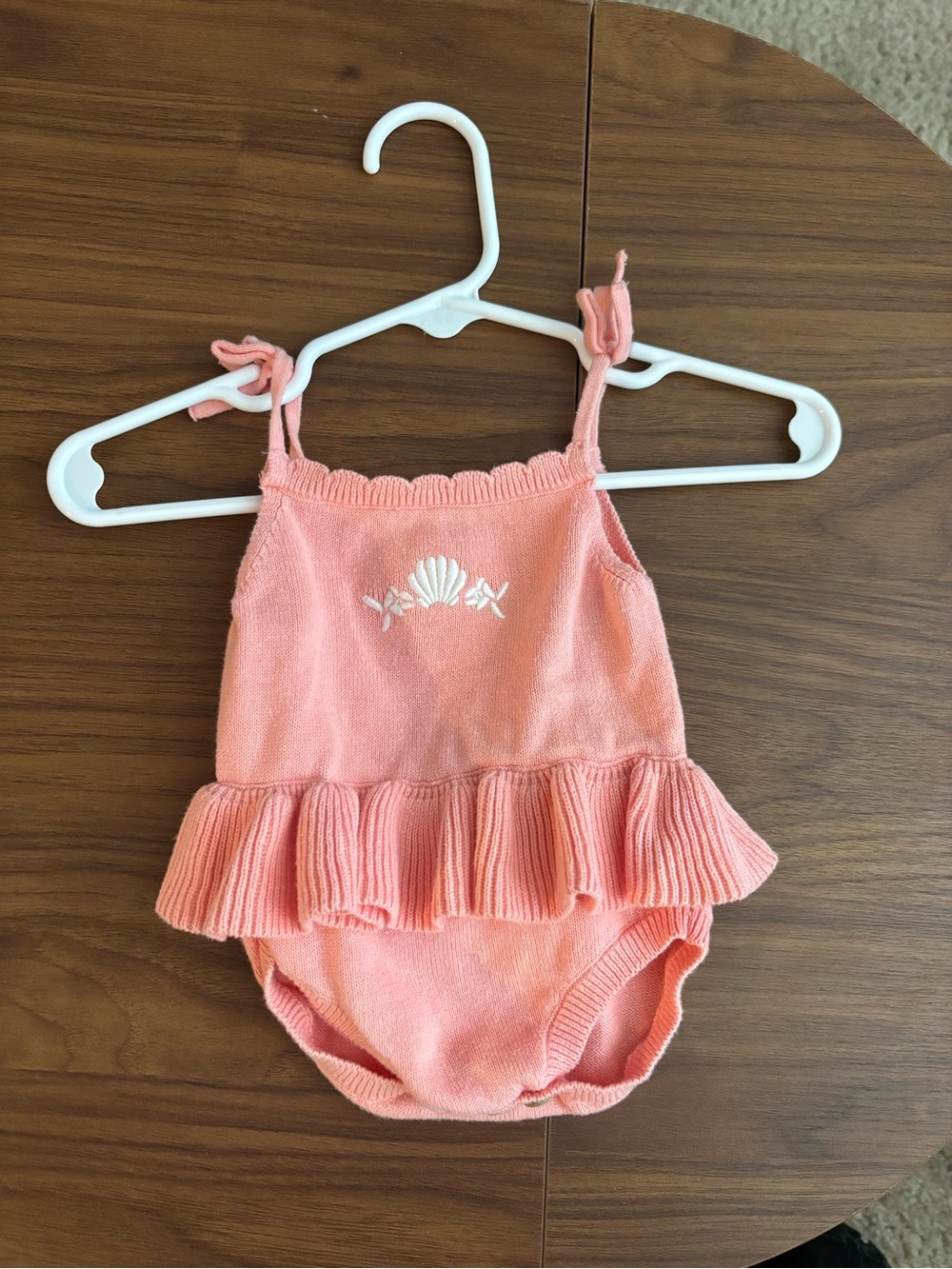 Target Newborn Peach Pink Ruffle One-Piece with Shell Embroidery